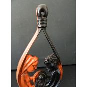 Crèche Statue de Sainte Famille Nativité en bois ébène marron case arrondie 28 cm 11.02")