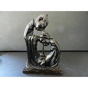 Sculpture Sainte Famille abstraite en bois noir d'ébène 19 cm 7.48"