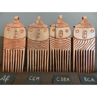 Sculpture peigne Africain case bois marron ébène de luxe 