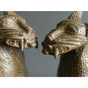 Sculpture en bronze couple léopards Edo Ifé Yoruba Année 1960
