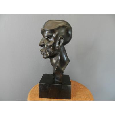Sculpture Virile Tête réaliste masculine africaine contemporain, 33 cm 12.99"