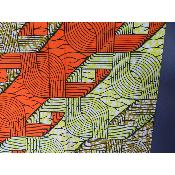 Tissu wax Africain orange géométrique coton imprimé 180 cm sur 110 cm 