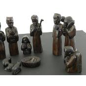 Crèche Nativité XL de luxe Bois ébène dense Noir 16 cm vieille patine 12 pièces vintage