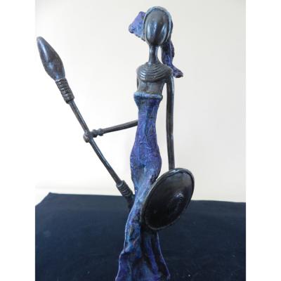 Sculpture bronze du Burkina Massaï oxydée patine noire or