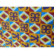 Tissu wax Kenté Africain Cauris en coton imprimé rouge orange bleu pagne Africain