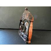 Sainte Famille crèche en bois ébène sous paillote case africaine 21 cm 8.27"