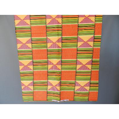 Tissu coupon wax Kenté Africain en coton imprimé orange bleu pagne Africain 180 cm sur 110 cm 