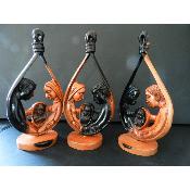 Crèche Statue de Sainte Famille Nativité en bois ébène marron case arrondie 28 cm 11.02")