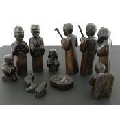 Crèche Nativité XL de luxe Bois ébène dense Noir 16 cm vieille patine 12 pièces vintage
