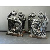 Sculpture Sainte Famille abstraite en bois noir d'ébène 19 cm 7.48"