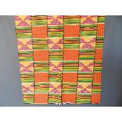 Tissu coupon wax Kenté Africain en coton imprimé orange bleu pagne Africain 180 cm sur 110 cm 