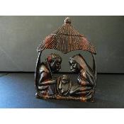 Sainte Famille crèche en bois ébène sous paillote case africaine 21 cm 8.27"