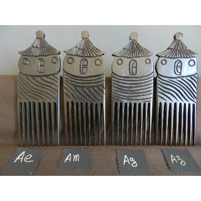 Sculpture peigne case Africaine bois ébène de luxe noir