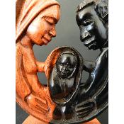 Crèche Statue de Sainte Famille Nativité en bois ébène marron case arrondie 28 cm 11.02")