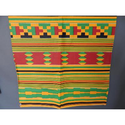 Tissu wax Kenté Africain en coton imprimé rouge orange bleu pagne Africain