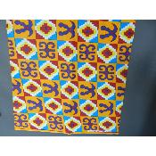 Tissu wax Kenté Africain Cauris en coton imprimé rouge orange bleu pagne Africain