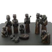 Crèche Nativité XL de luxe Bois ébène dense Noir 16 cm vieille patine 12 pièces vintage