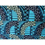 Tissu wax Africain bleu géométrique coton imprimé 180 cm sur 110 cm 