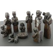 Crèche Nativité XL de luxe Bois ébène dense Noir 16 cm vieille patine 12 pièces vintage