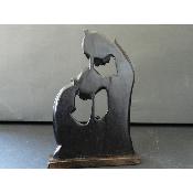 Sculpture Sainte Famille abstraite en bois noir d'ébène 19 cm 7.48"