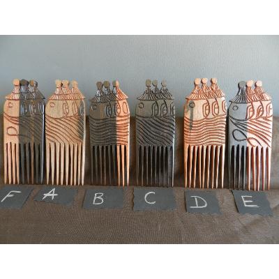 Sculpture peigne case Africaine bois marron ébène de luxe 