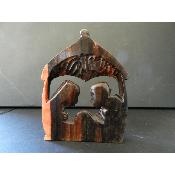 Sainte Famille crèche en bois ébène sous paillote case africaine 21 cm 8.27"