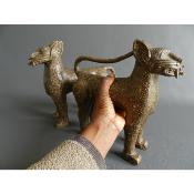 Sculpture en bronze couple léopards Edo Ifé Yoruba Année 1960