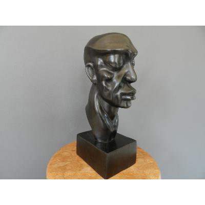 Sculpture Virile Nègre Tête réaliste masculine africaine contemporain, 33 cm 12.99"