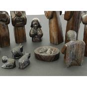 Crèche Nativité XL de luxe Bois ébène dense Noir 16 cm vieille patine 12 pièces vintage