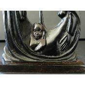 Sculpture Sainte Famille abstraite en bois noir d'ébène 19 cm 7.48"