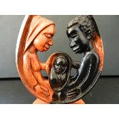 Crèche Statue de Sainte Famille Nativité en bois ébène marron case arrondie 28 cm 11.02")