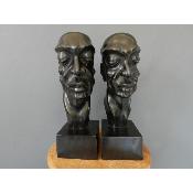Sculpture Virile Nègre Tête réaliste masculine africaine contemporain, 33 cm 12.99"