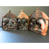 Sainte Famille crèche en bois ébène sous paillote case africaine 21 cm 8.27"