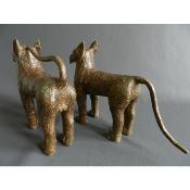 Sculpture en bronze couple léopards Edo Ifé Yoruba Année 1960