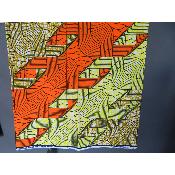 Tissu wax Africain orange géométrique coton imprimé 180 cm sur 110 cm 