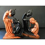 Sculpture Sainte Famille abstraite en bois d'ébène noir marron 19 cm 7.48"