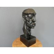 Sculpture Virile Nègre Tête réaliste masculine africaine contemporain, 33 cm 12.99"
