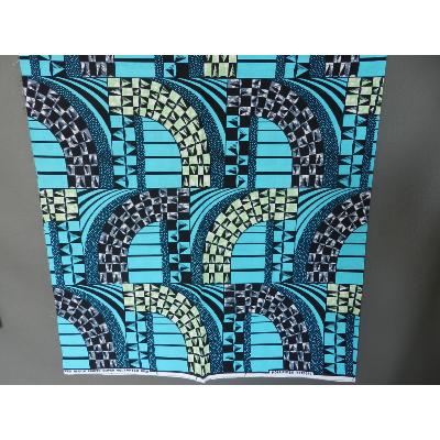 Tissu wax Africain bleu géométrique coton imprimé 180 cm sur 110 cm 