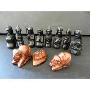 Crèche Nativité en bois ébène noir 11 personnages Jésus Marie Joseph