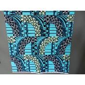 Tissu wax Africain bleu géométrique coton imprimé 180 cm sur 110 cm 