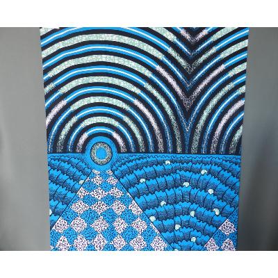 Tissu wax Africain fleur bleu géométrique coton imprimé 180 cm sur 110 cm 