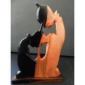 Sculpture Sainte Famille abstraite en bois d'ébène noir marron 19 cm 7.48"
