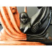Sculpture Sainte Famille abstraite en bois d'ébène noir marron 19 cm 7.48"