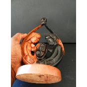 Crèche Statue de Sainte Famille Nativité en bois ébène marron case arrondie 28 cm 11.02")