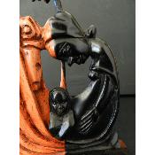 Sculpture Sainte Famille abstraite en bois d'ébène noir marron 19 cm 7.48"